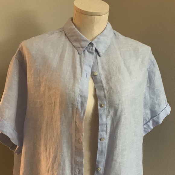 TAHARI Women’s Linen Button Down Hem Roll Up Short Sleeve Shirt Size L - Picture 4 of 9